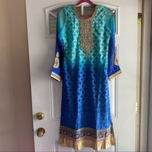 Lashkaraa Indian Pakistani Blue Dress, Size Medium
